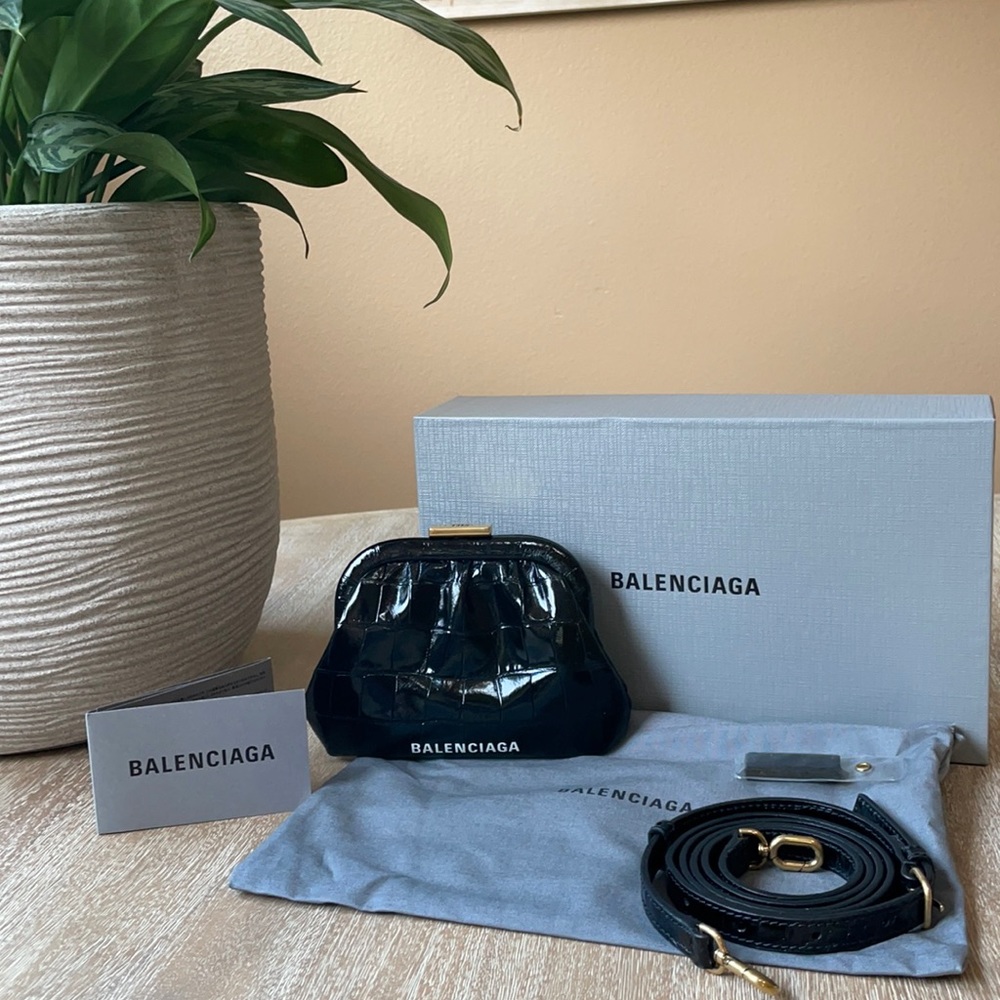 Balenciaga Crocdile Effect Embossed Crossbody Bag